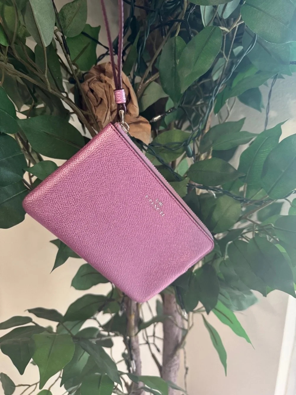 Coach Lavender Leather Wristlet Pouch